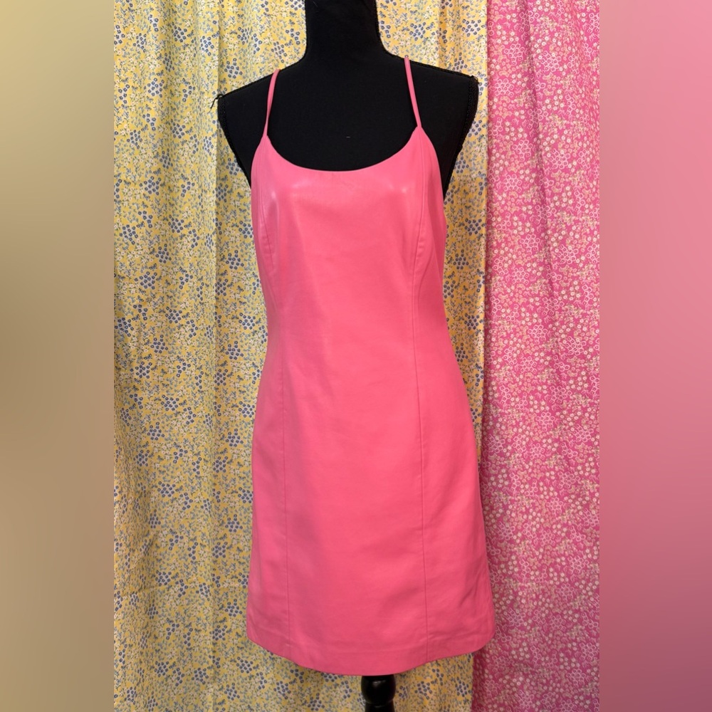 Alice + Olivia NELLE VEGAN LEATHER MINIDRESS IN CALYPSO PINK